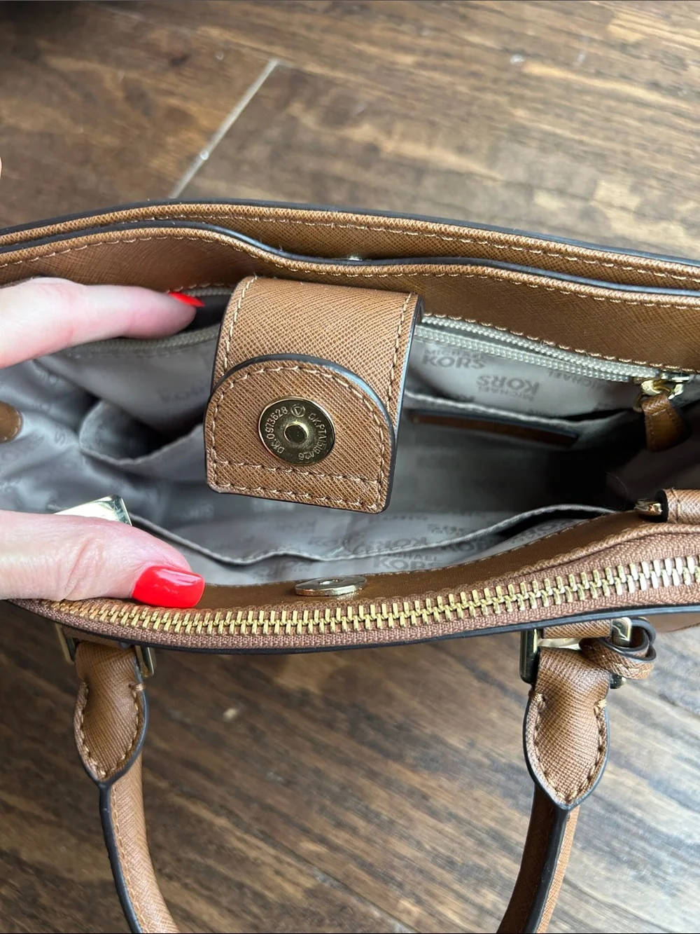 Michael Kors Tan Saffiano Leather Satchel with Gold Accent